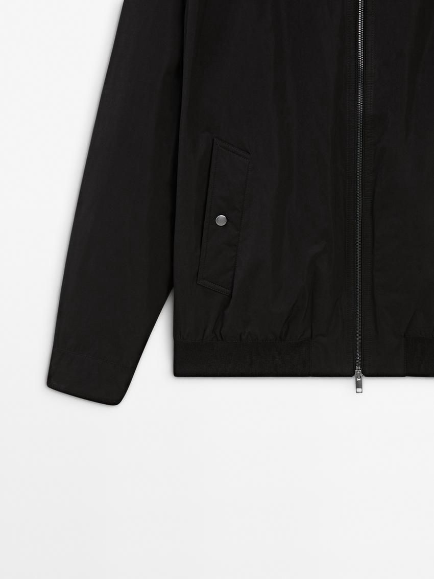 Massimo Dutti Lined Men Bomber Jacket Black | US-GO1963527