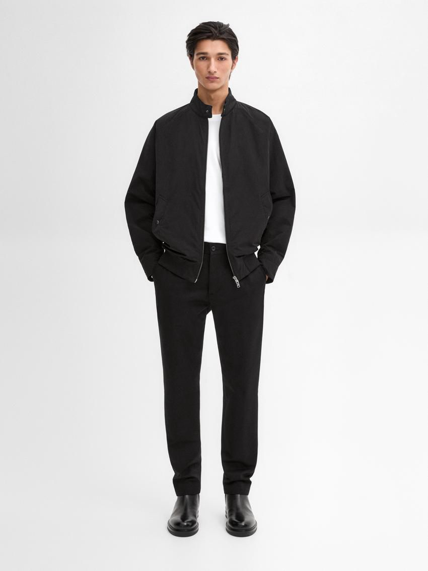 Massimo Dutti Lined Men Bomber Jacket Black | US-GO1963527