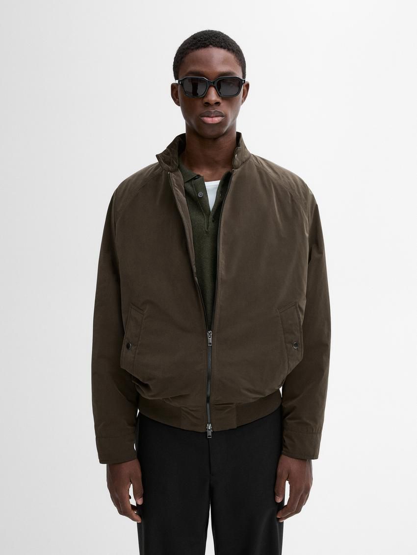 Massimo Dutti Lined Men Bomber Jacket Dark Khaki | US-AJ3691584