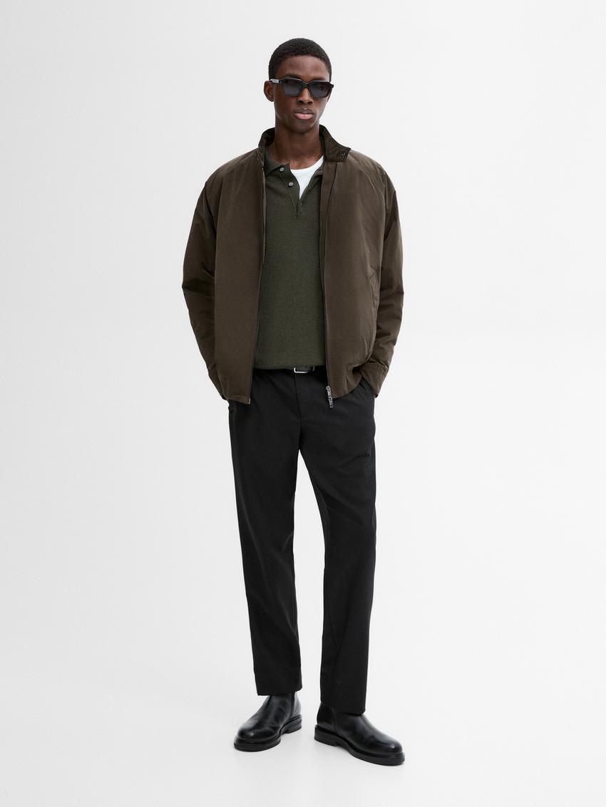 Massimo Dutti Lined Men Bomber Jacket Dark Khaki | US-AJ3691584