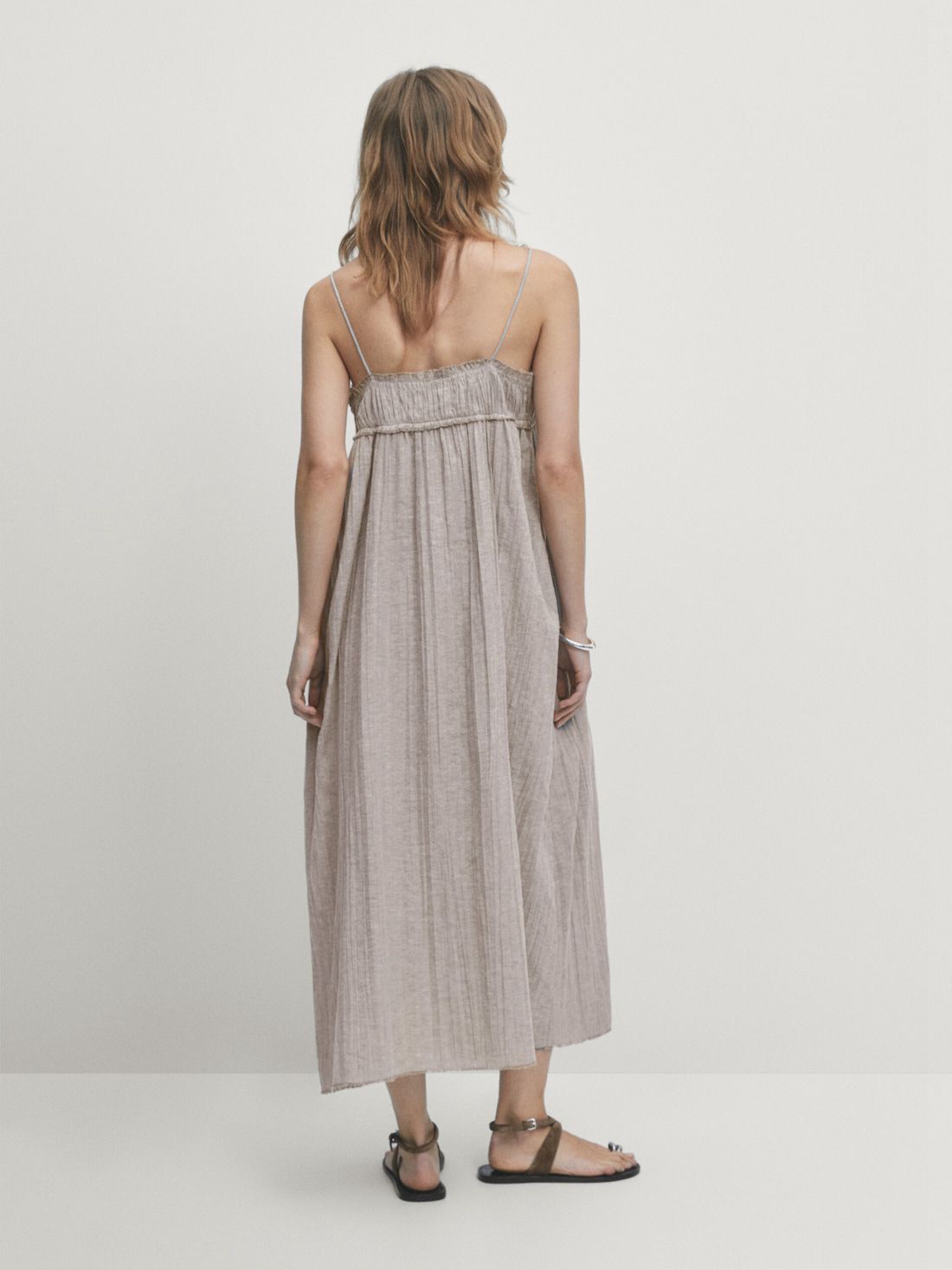Massimo Dutti Linen And Cotton Blend Waffle-knit Midi Women Dress Beige | US-KY8564921