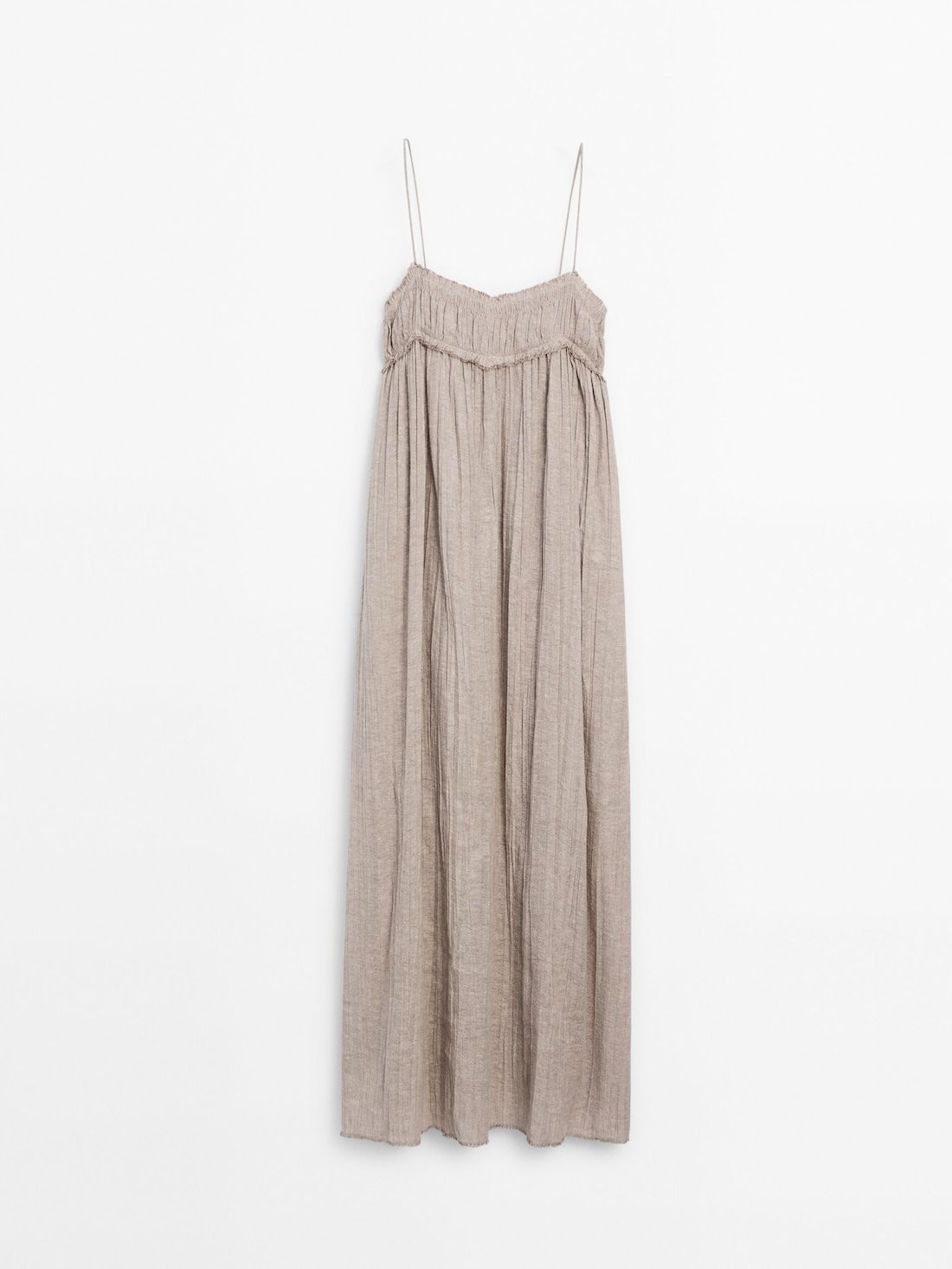 Massimo Dutti Linen And Cotton Blend Waffle-knit Midi Women Dress Beige | US-KY8564921