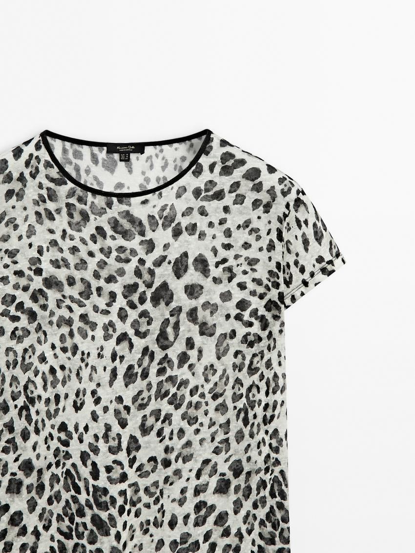 Massimo Dutti Linen Animal Print Women T-Shirt Leopard | US-VK3829570