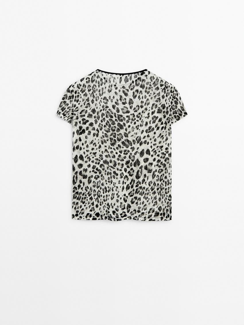 Massimo Dutti Linen Animal Print Women T-Shirt Leopard | US-VK3829570