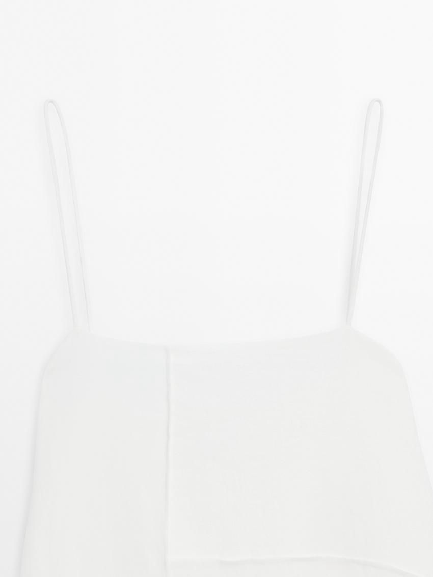 Massimo Dutti Linen Blend Asymmetric Midi Women Dress White | US-QM5160439