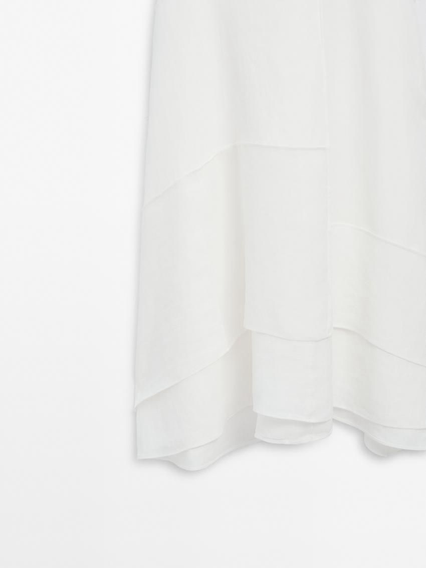 Massimo Dutti Linen Blend Asymmetric Midi Women Dress White | US-QM5160439