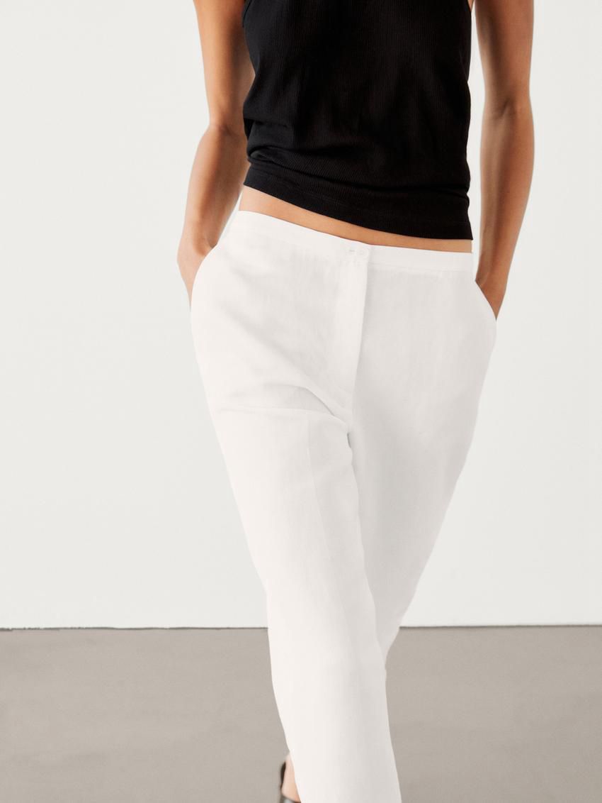 Massimo Dutti Linen Blend Capris Women Trousers Cream | US-AF6237408