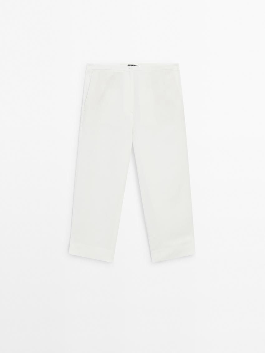 Massimo Dutti Linen Blend Capris Women Trousers Cream | US-AF6237408