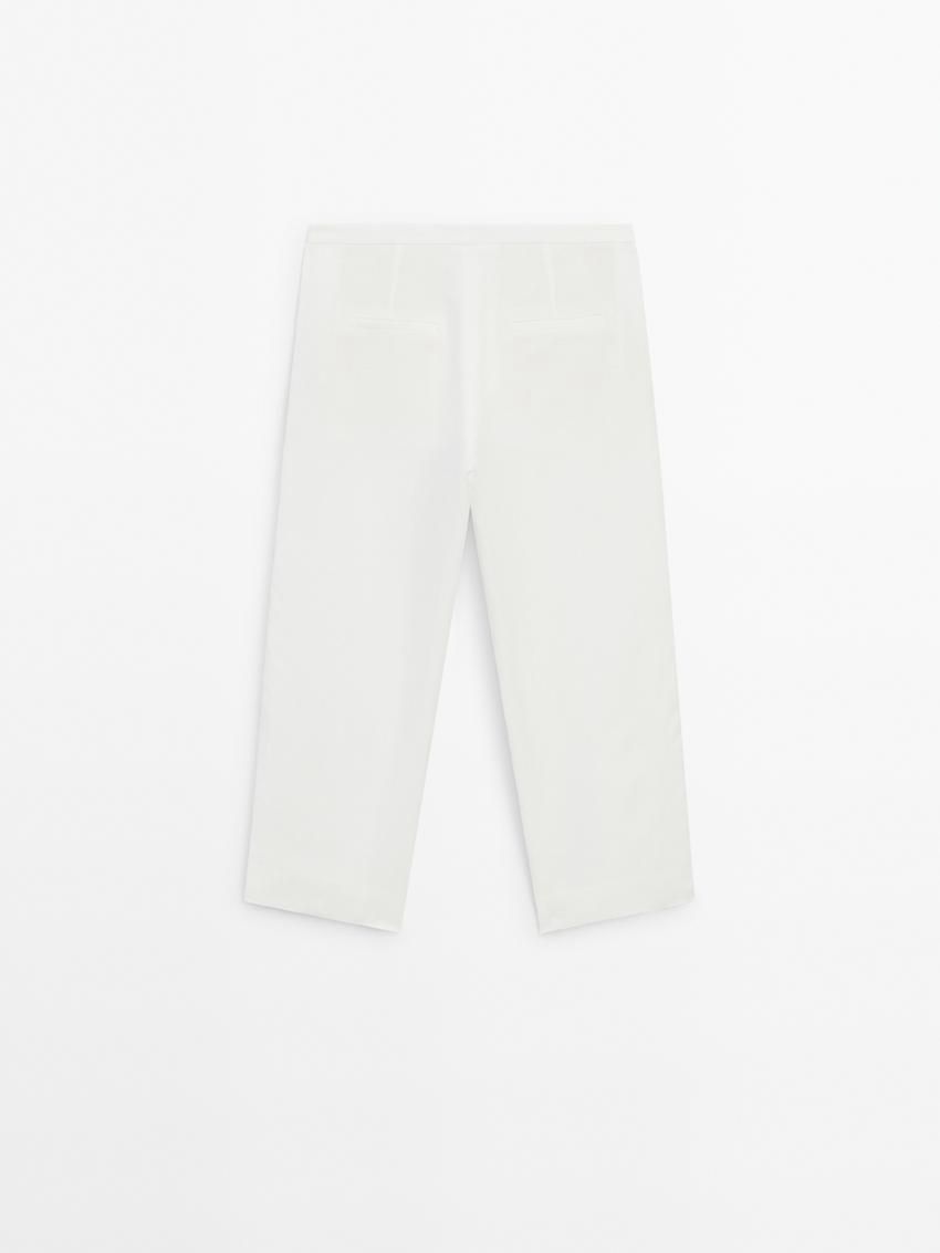 Massimo Dutti Linen Blend Capris Women Trousers Cream | US-AF6237408