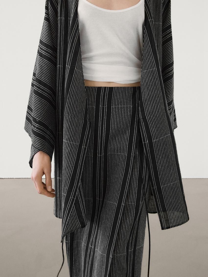 Massimo Dutti Linen Blend Embroidered Co-ord Pareo Women Skirts Black | US-OL3271805