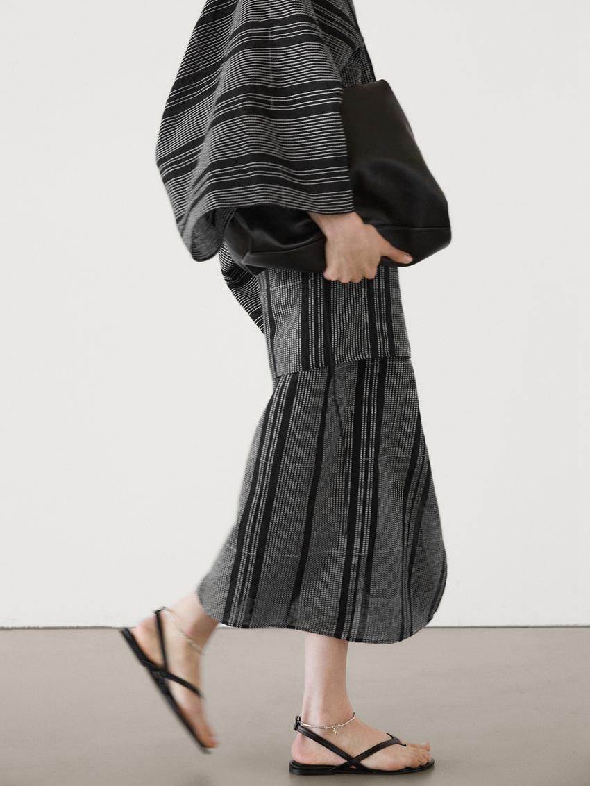 Massimo Dutti Linen Blend Embroidered Co-ord Pareo Women Skirts Black | US-OL3271805