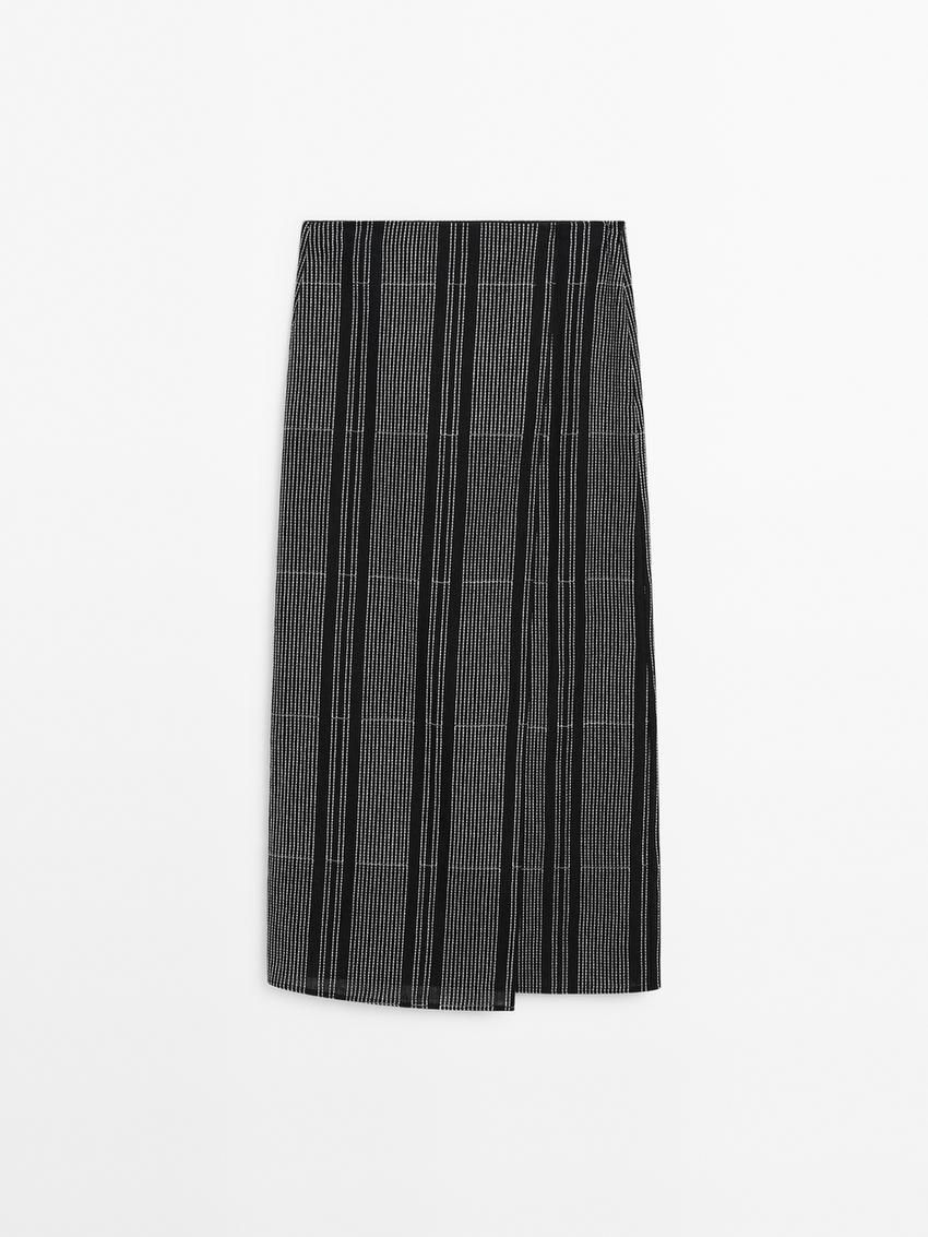 Massimo Dutti Linen Blend Embroidered Co-ord Pareo Women Skirts Black | US-OL3271805