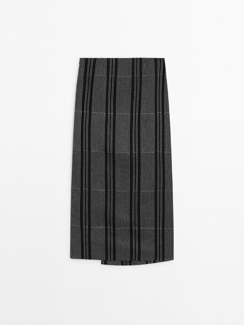 Massimo Dutti Linen Blend Embroidered Co-ord Pareo Women Skirts Black | US-OL3271805