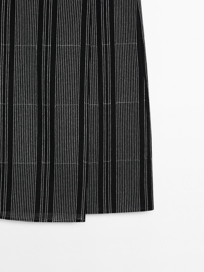 Massimo Dutti Linen Blend Embroidered Co-ord Pareo Women Skirts Black | US-OL3271805
