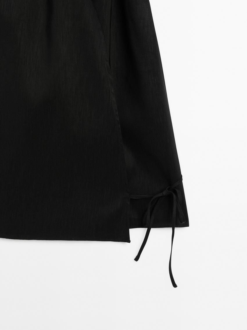 Massimo Dutti Linen Blend Halter With Tie Detail Women Top Black | US-TF6593218