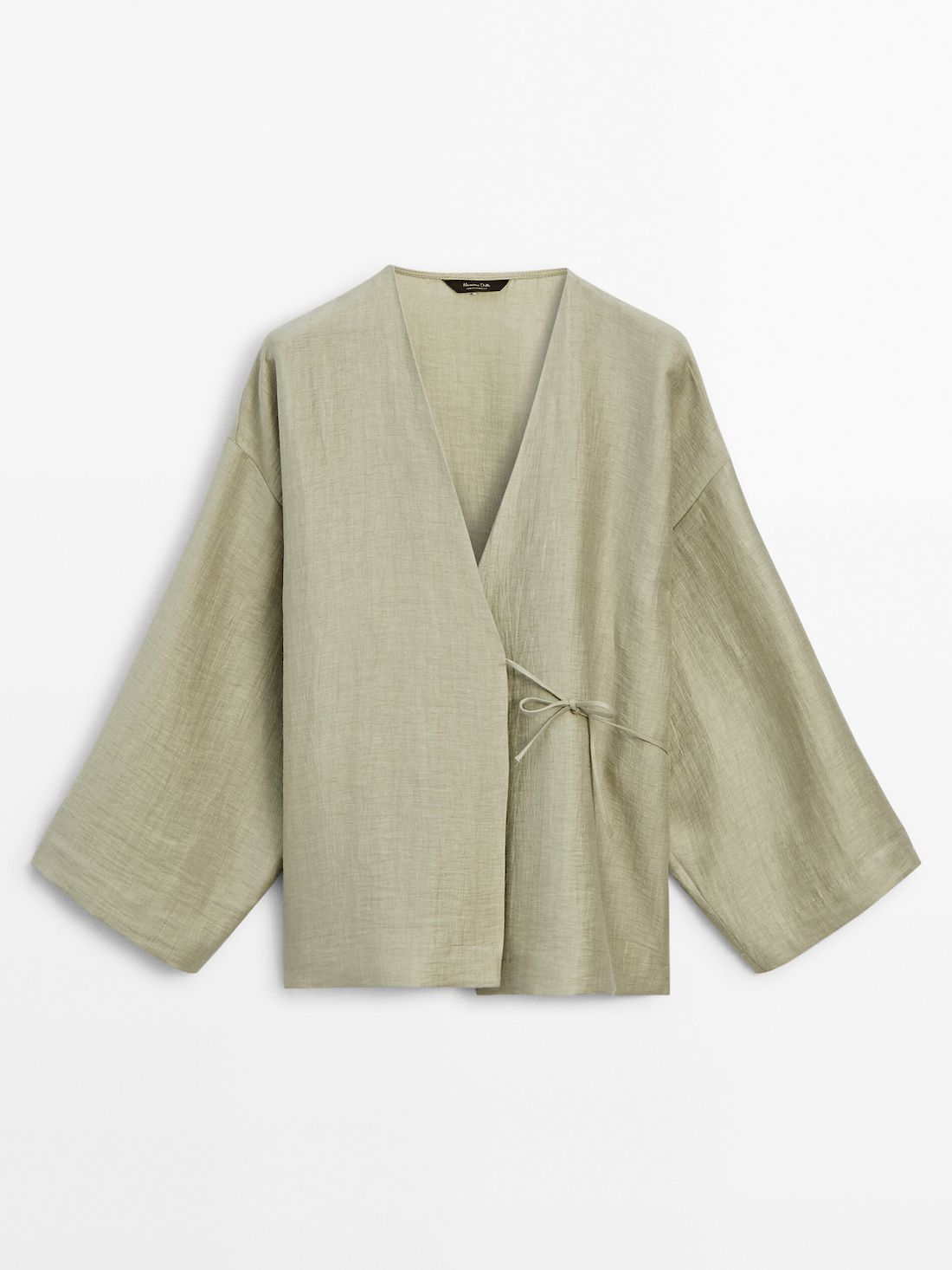 Massimo Dutti Linen Blend Kimono With Tie Detail Women Blouse Light Green | US-TJ3084126