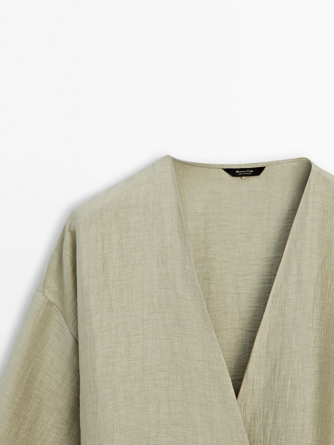 Massimo Dutti Linen Blend Kimono With Tie Detail Women Blouse Light Green | US-TJ3084126