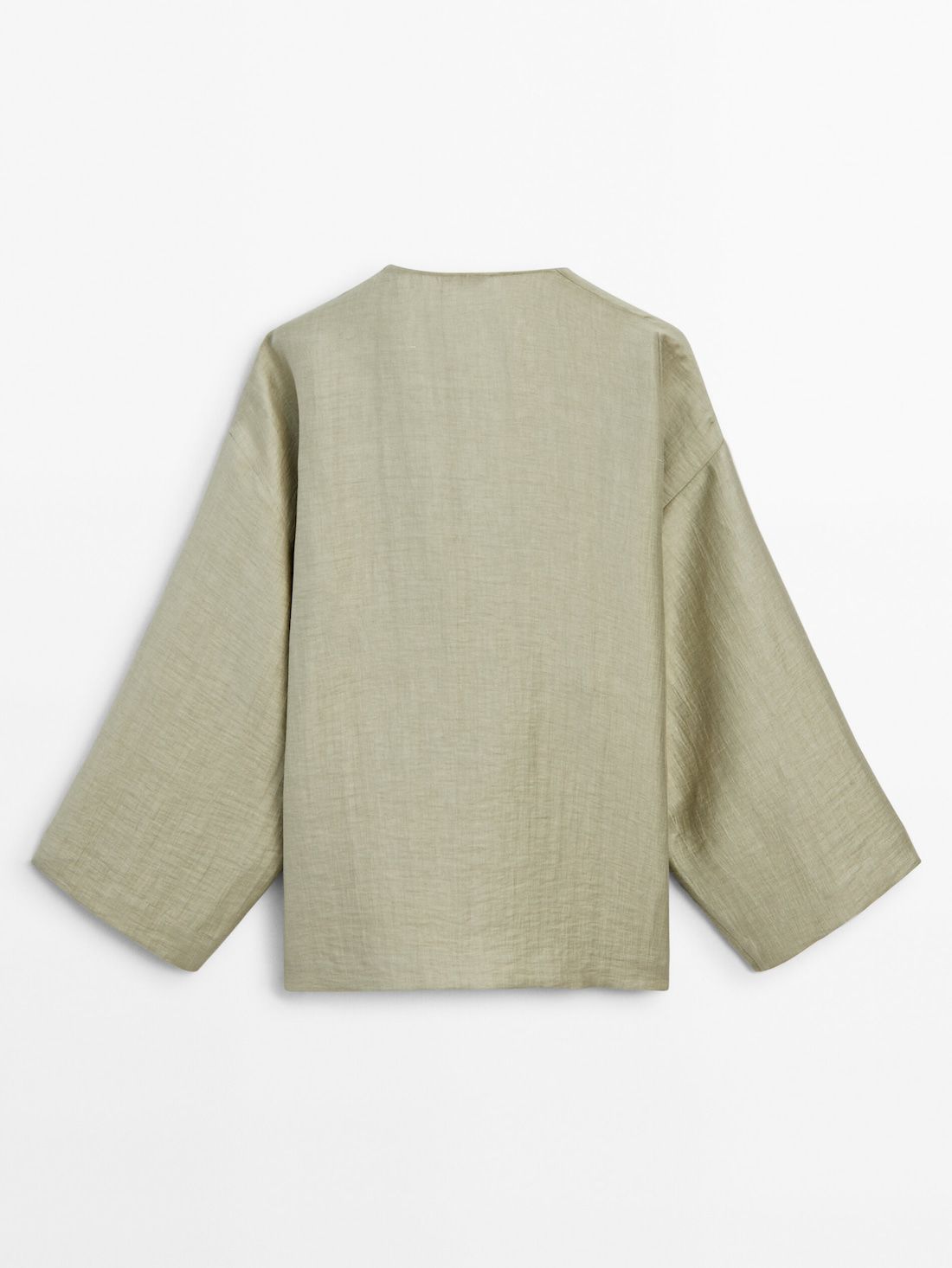 Massimo Dutti Linen Blend Kimono With Tie Detail Women Blouse Light Green | US-TJ3084126