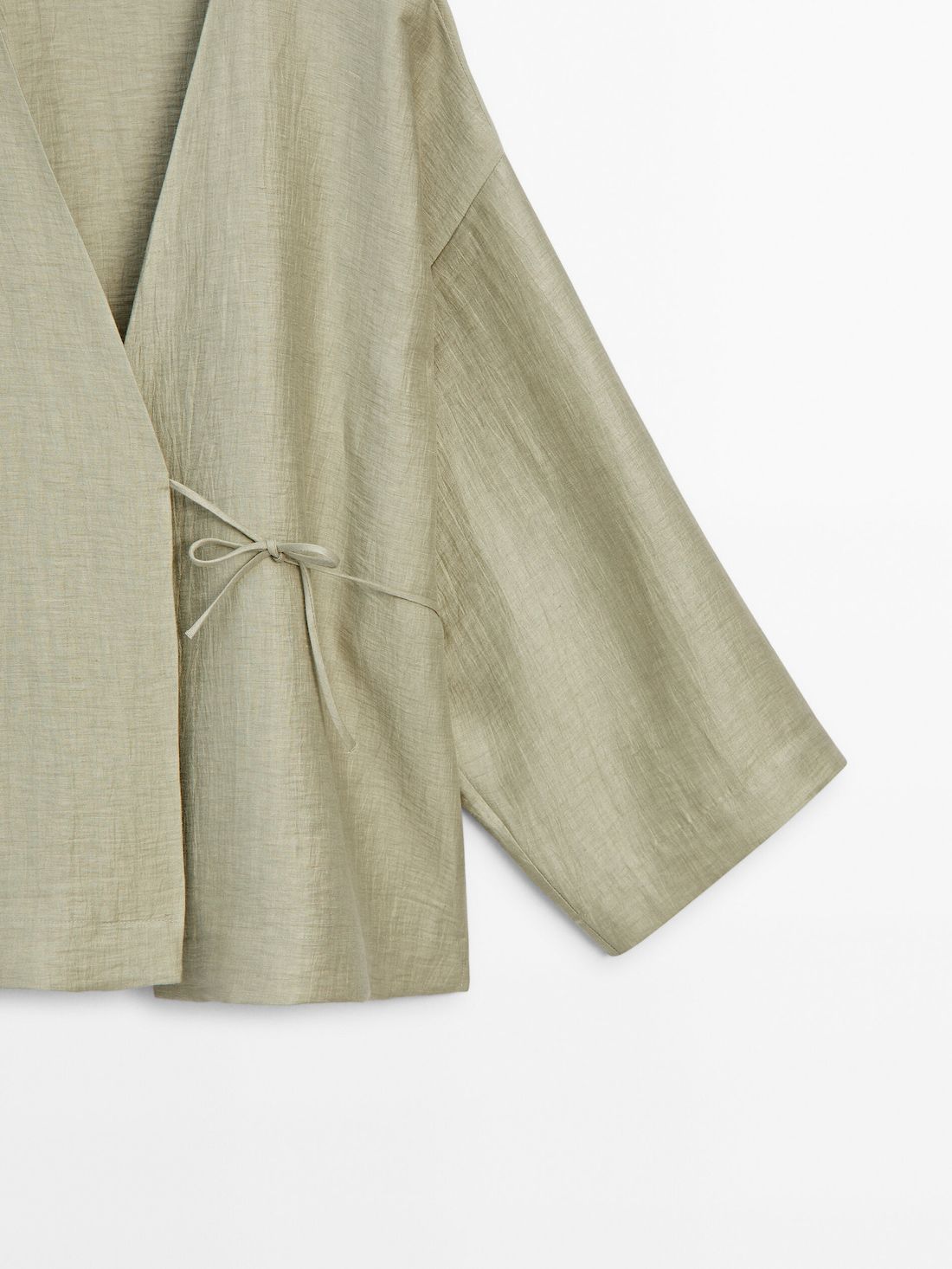 Massimo Dutti Linen Blend Kimono With Tie Detail Women Blouse Light Green | US-TJ3084126