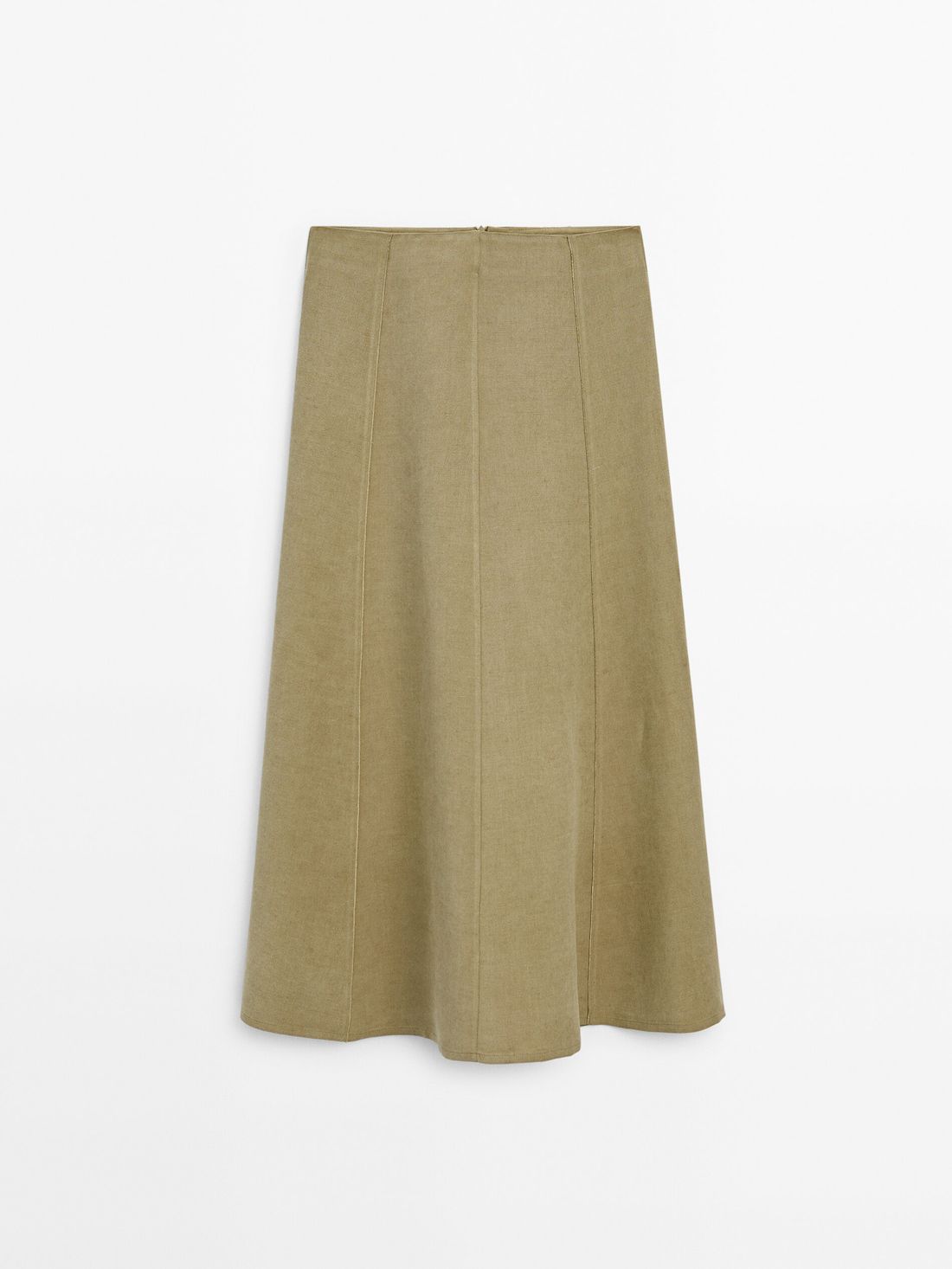 Massimo Dutti Linen Blend Midi With Seam Details Women Skirts Green | US-WT6785291