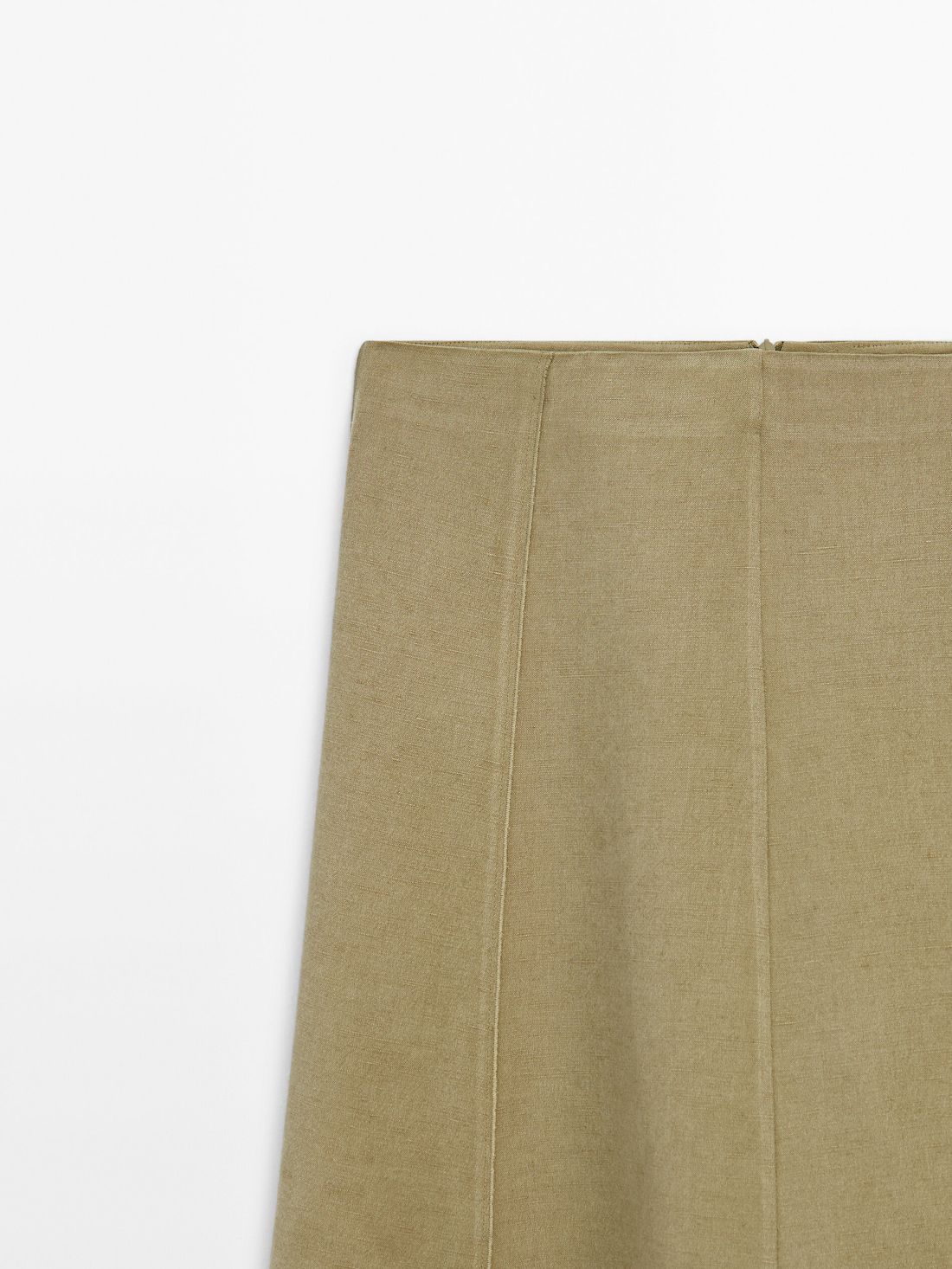 Massimo Dutti Linen Blend Midi With Seam Details Women Skirts Green | US-WT6785291