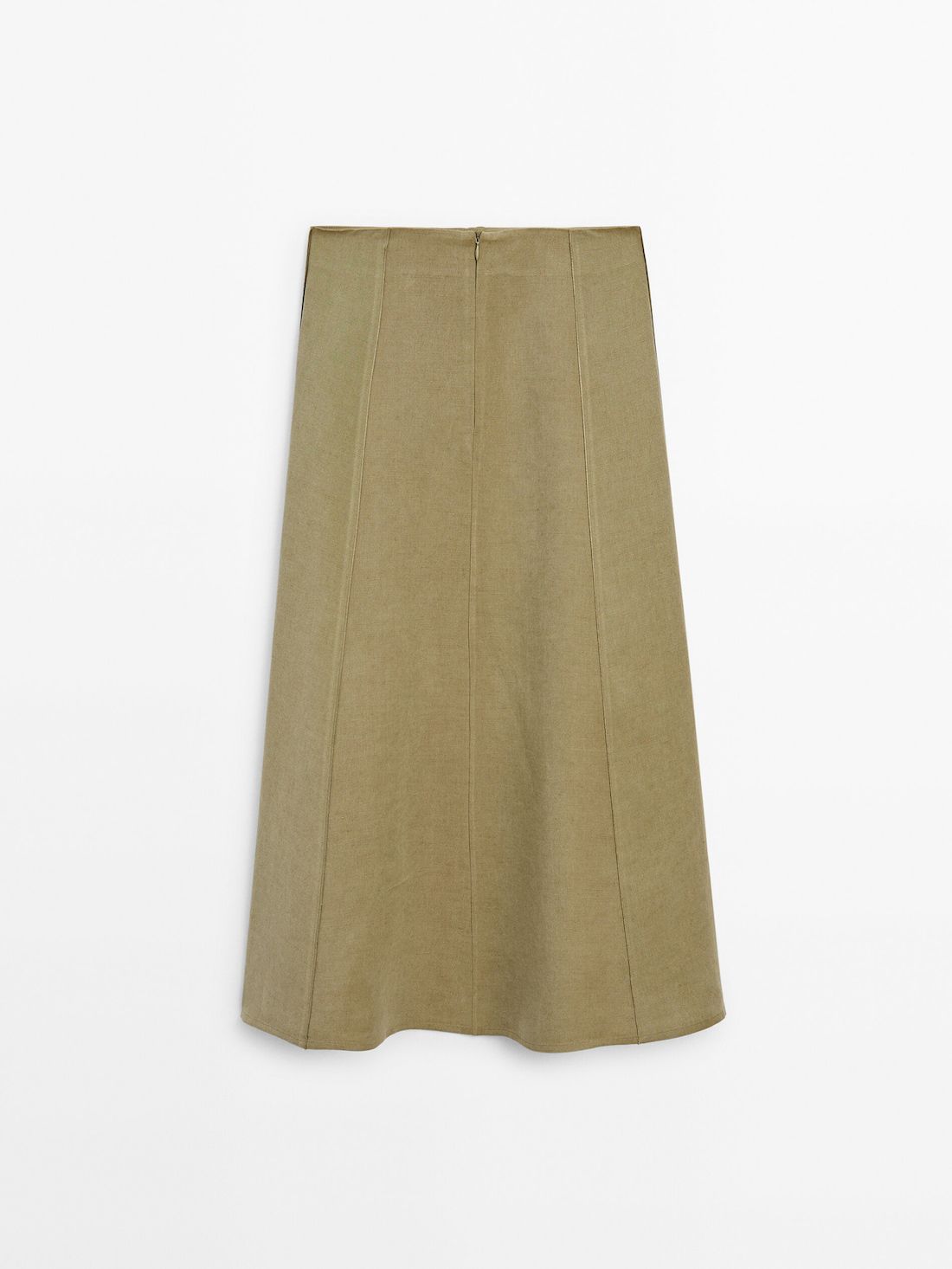 Massimo Dutti Linen Blend Midi With Seam Details Women Skirts Green | US-WT6785291