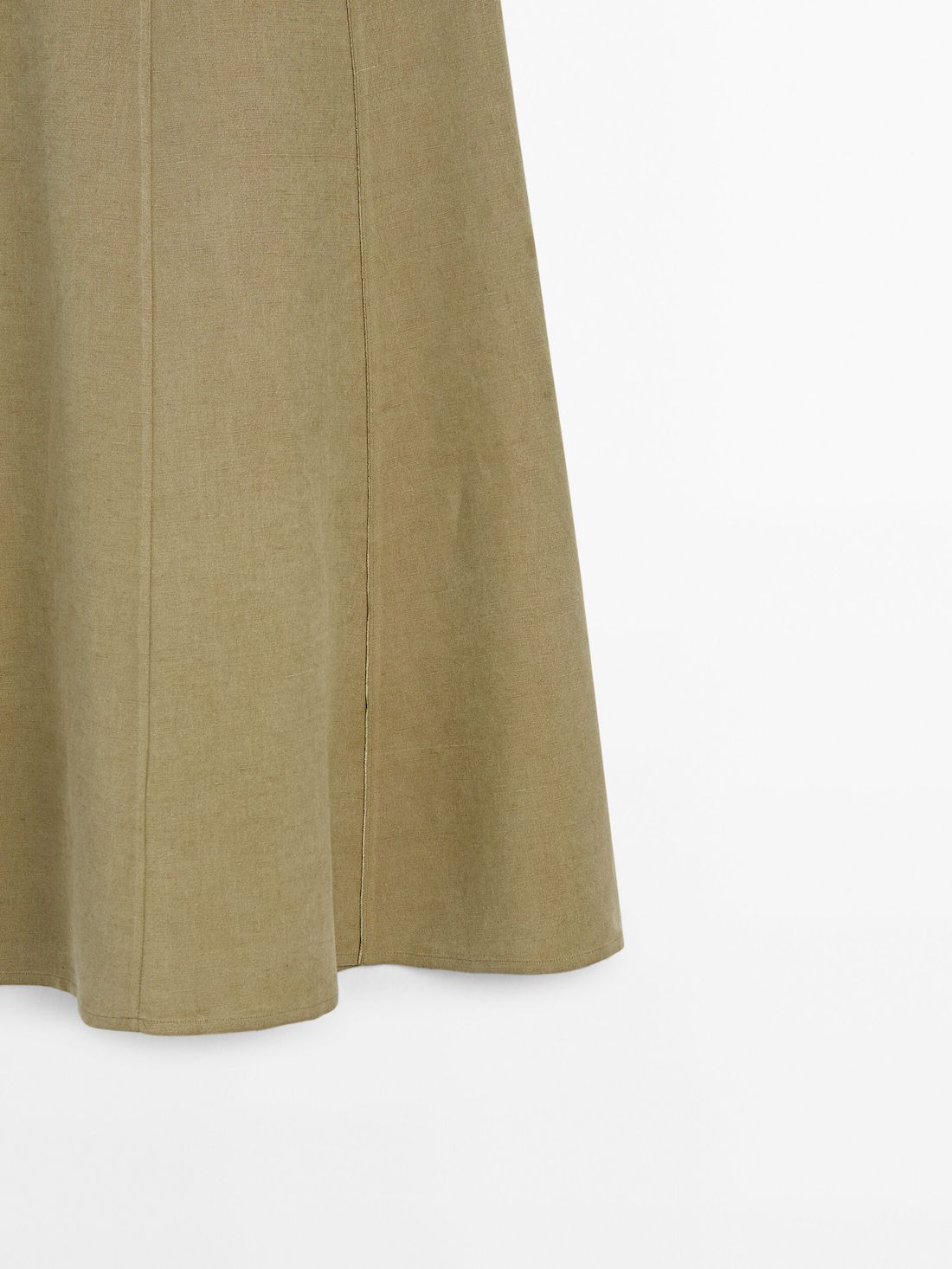 Massimo Dutti Linen Blend Midi With Seam Details Women Skirts Green | US-WT6785291