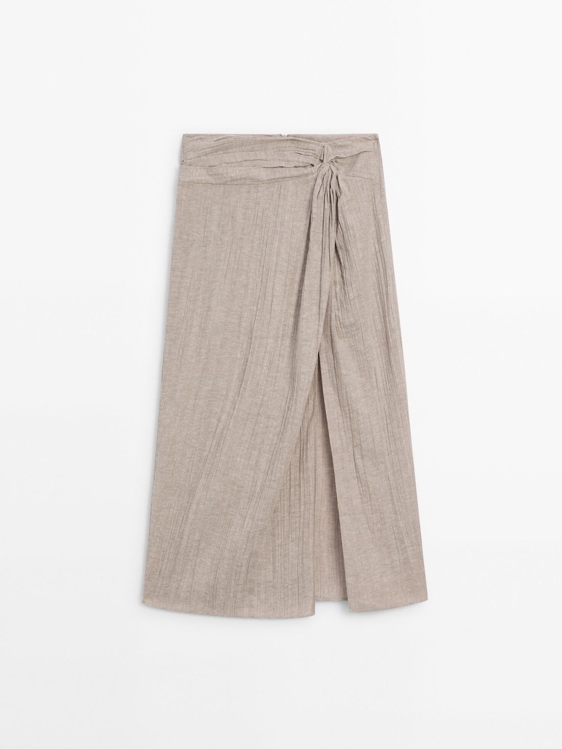 Massimo Dutti Linen Blend Midi With Slit Detail Women Skirts Beige | US-OZ1957064