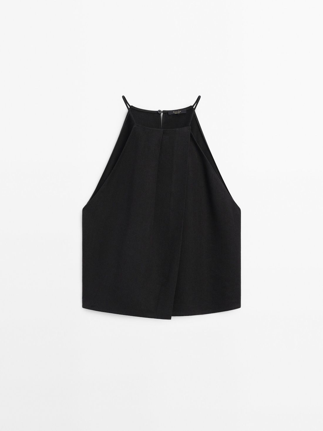Massimo Dutti Linen Blend Strappy Women Top Black | US-NF4936250