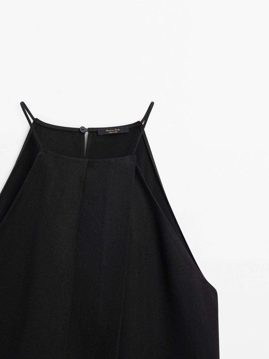 Massimo Dutti Linen Blend Strappy Women Top Black | US-NF4936250