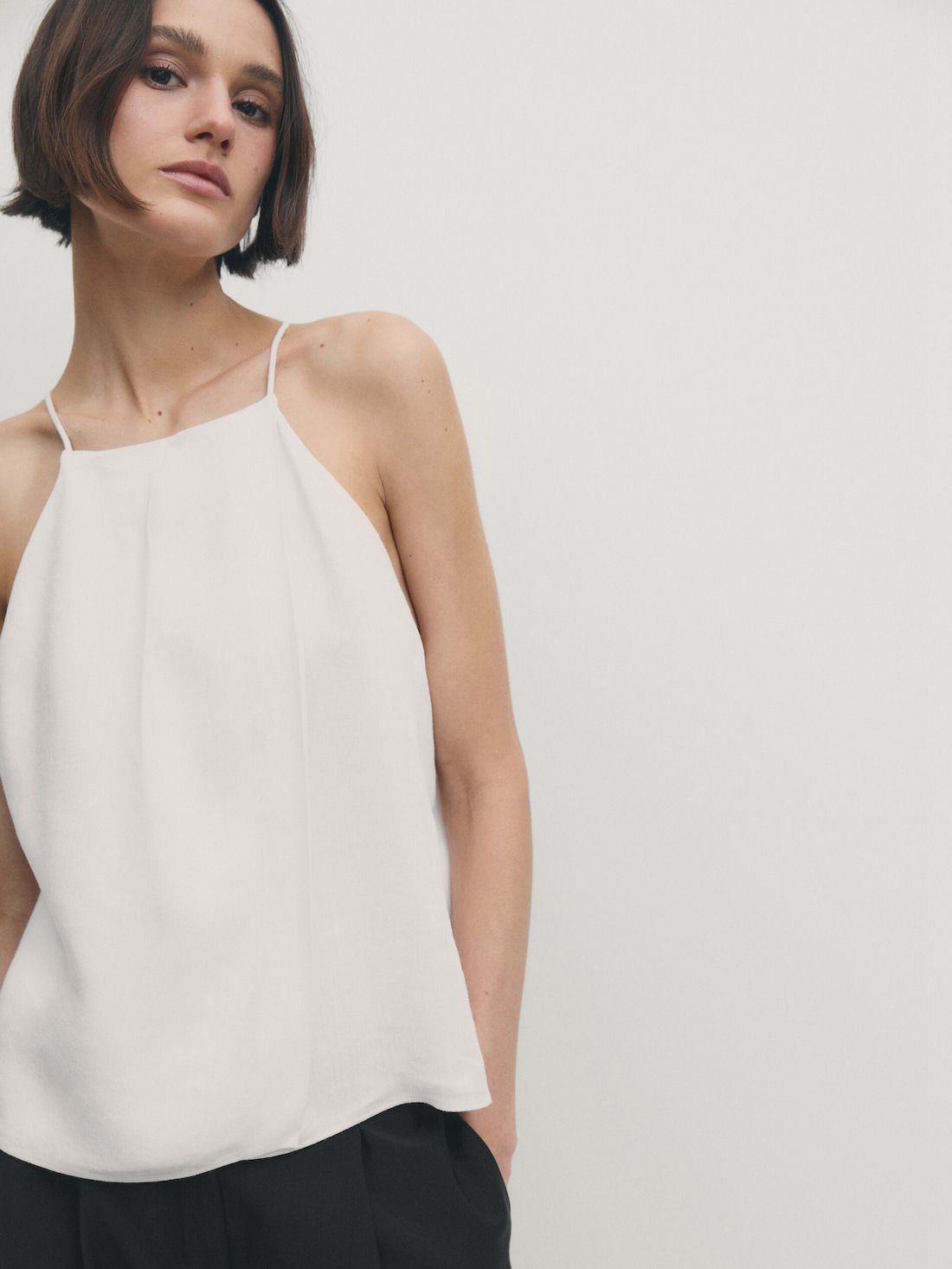 Massimo Dutti Linen Blend Strappy Women Top Cream | US-YO9873214