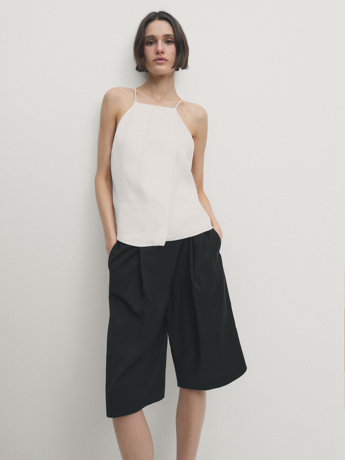Massimo Dutti Linen Blend Strappy Women Top Cream | US-YO9873214