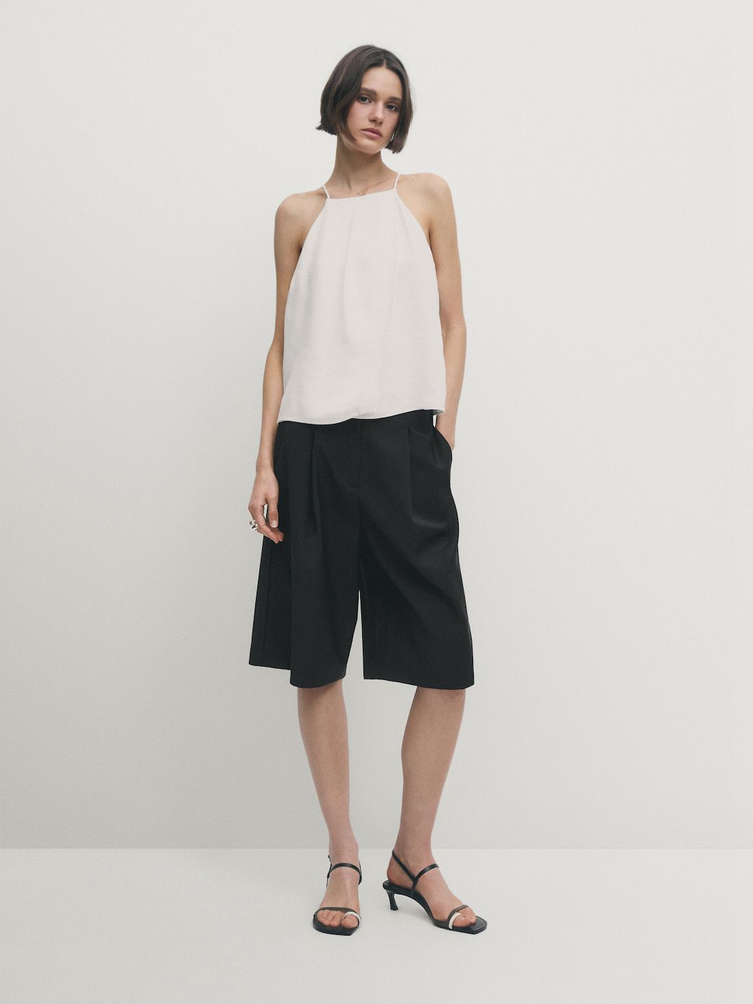 Massimo Dutti Linen Blend Strappy Women Top Cream | US-YO9873214