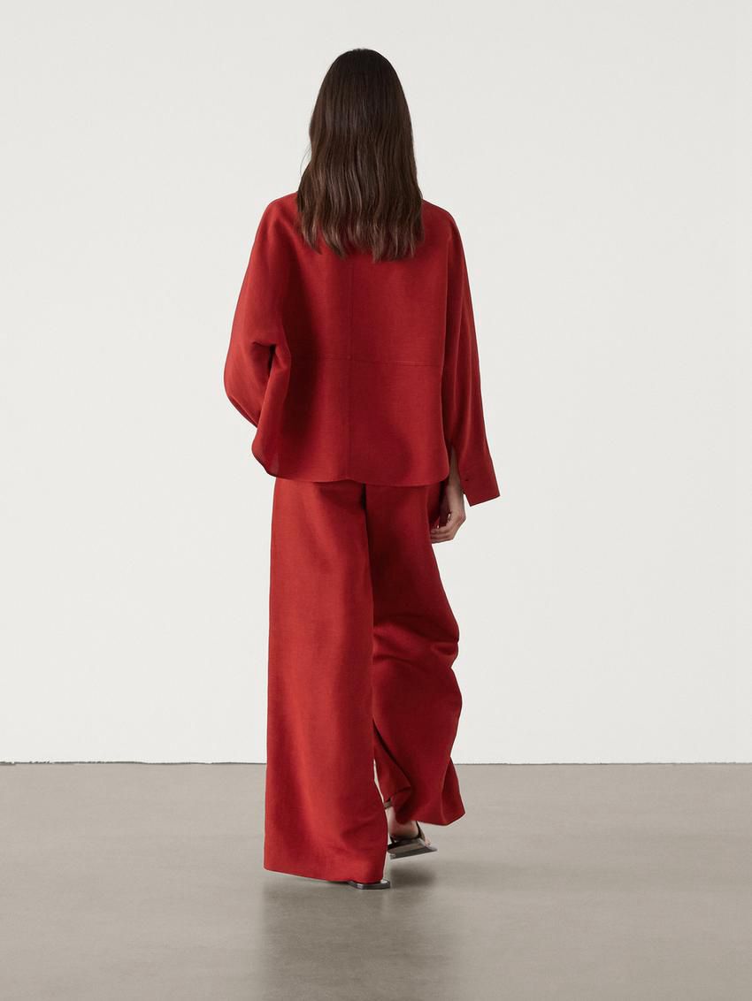 Massimo Dutti Linen Blend Wide-leg Co-ord Women Trousers Red | US-AI6853721