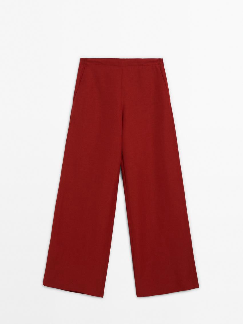 Massimo Dutti Linen Blend Wide-leg Co-ord Women Trousers Red | US-AI6853721
