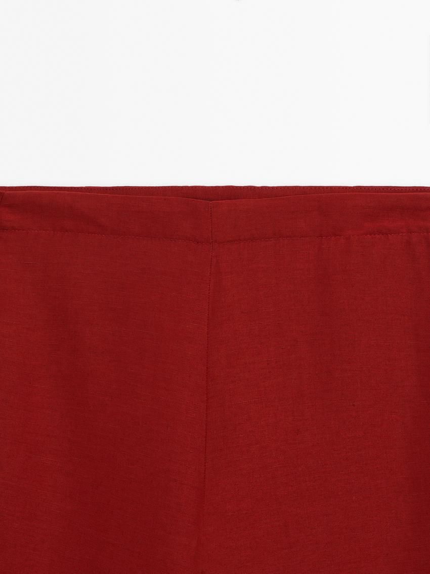 Massimo Dutti Linen Blend Wide-leg Co-ord Women Trousers Red | US-AI6853721