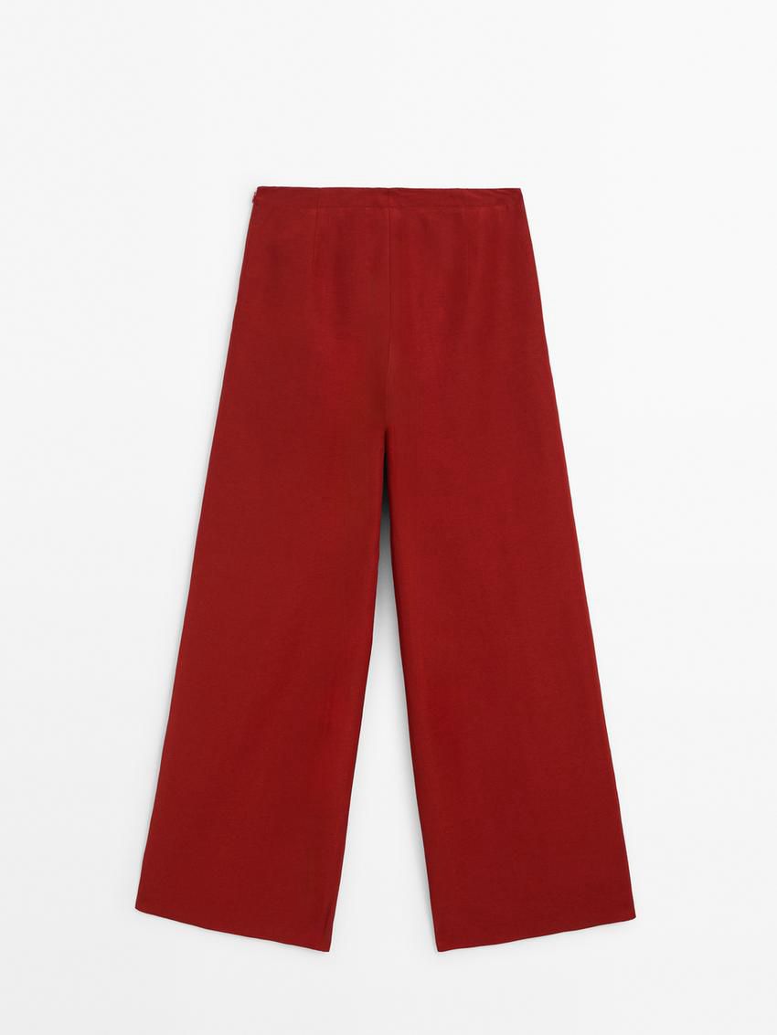 Massimo Dutti Linen Blend Wide-leg Co-ord Women Trousers Red | US-AI6853721