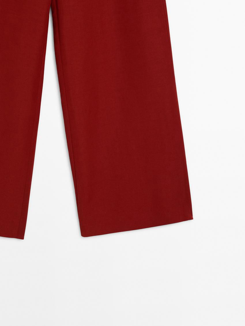 Massimo Dutti Linen Blend Wide-leg Co-ord Women Trousers Red | US-AI6853721
