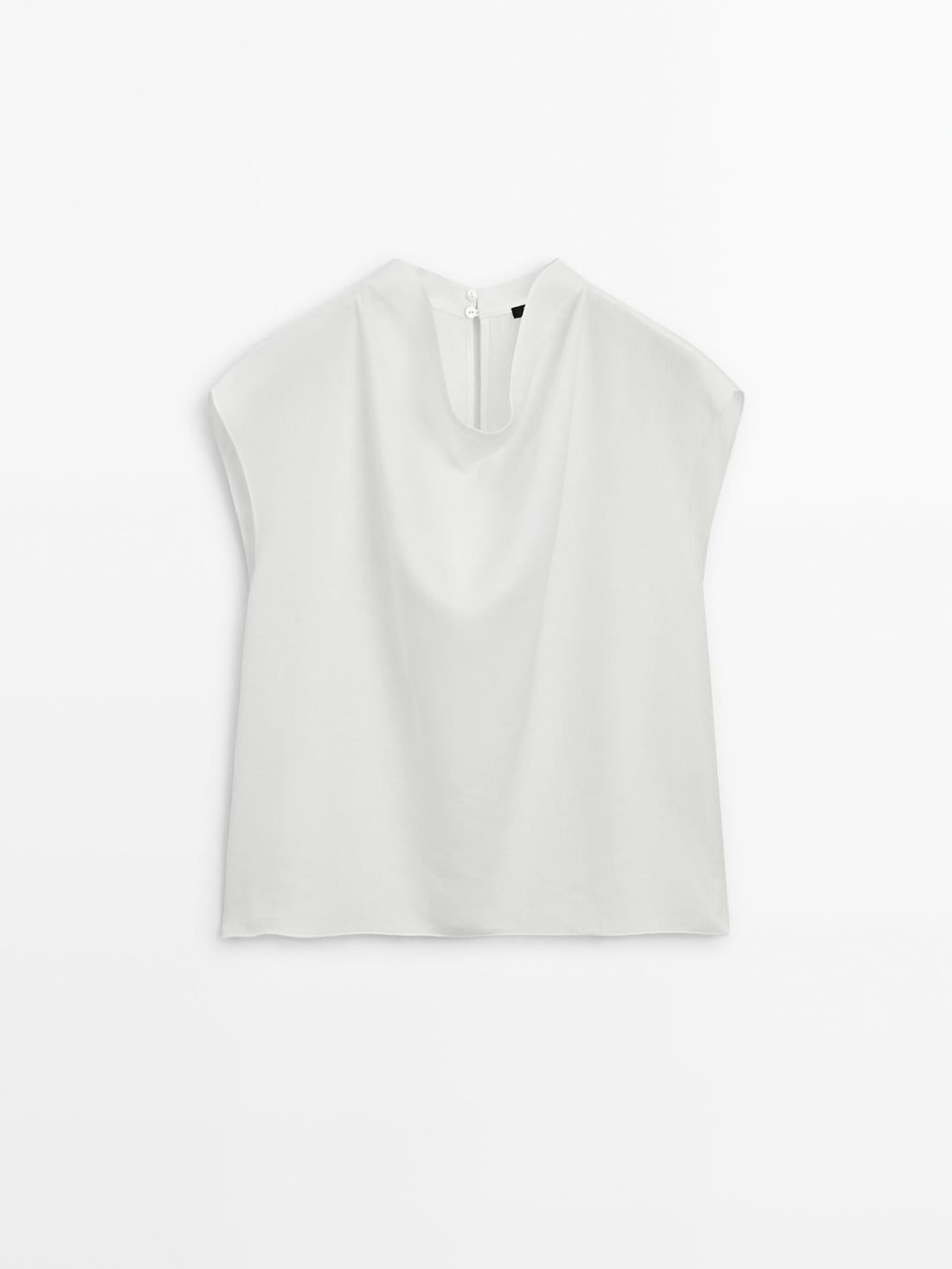 Massimo Dutti Linen Blend With A Draped Neck Women Top Cream | US-UO3068217