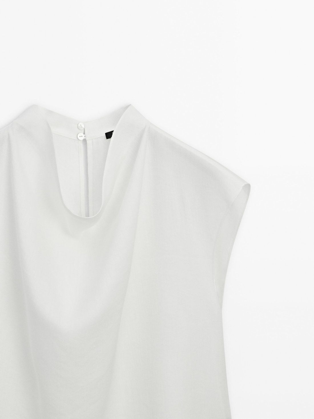 Massimo Dutti Linen Blend With A Draped Neck Women Top Cream | US-UO3068217