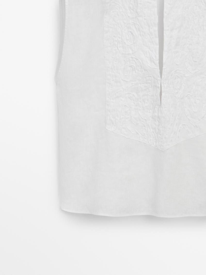 Massimo Dutti Linen Blend With Front Embroidery Women Blouse White | US-CG3270986