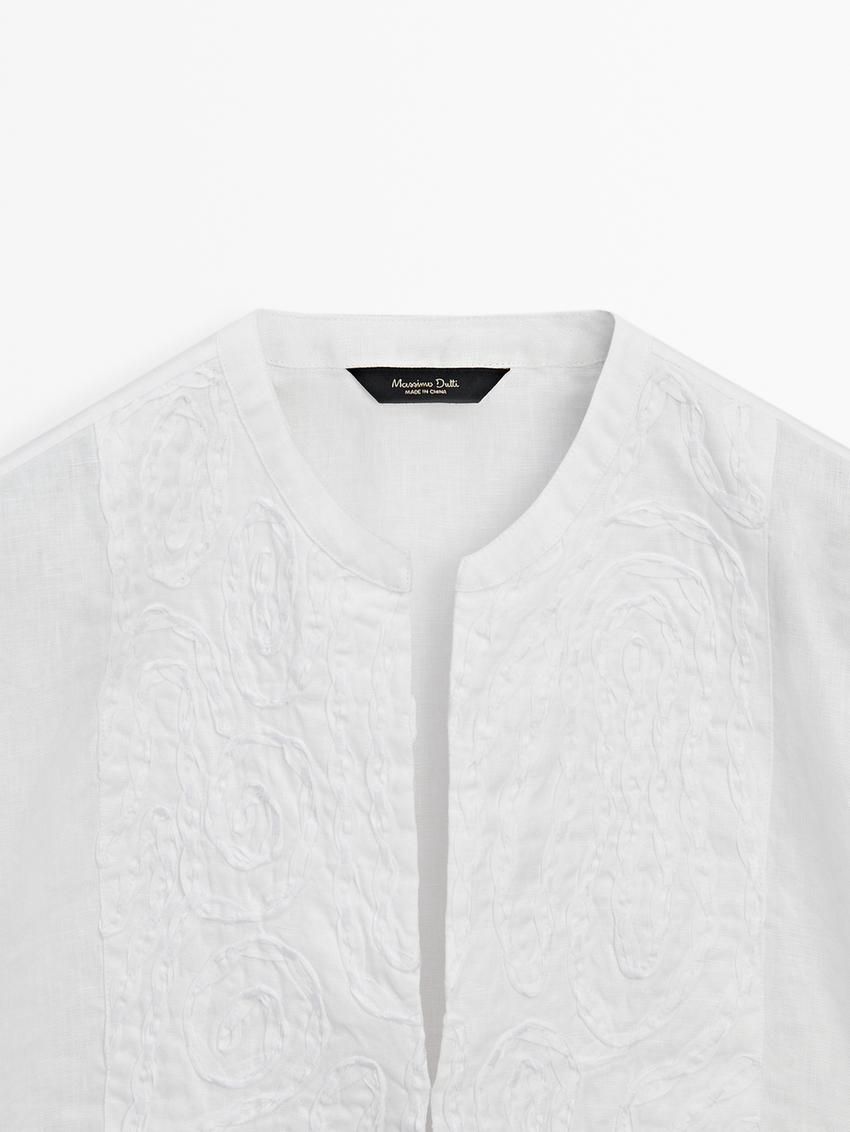 Massimo Dutti Linen Blend With Front Embroidery Women Blouse White | US-CG3270986
