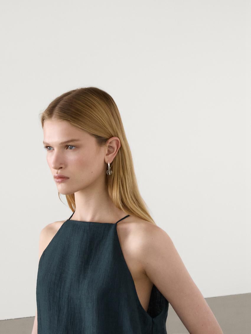 Massimo Dutti Linen Blend With Open Back Women Top Dark Green | US-KT8795102