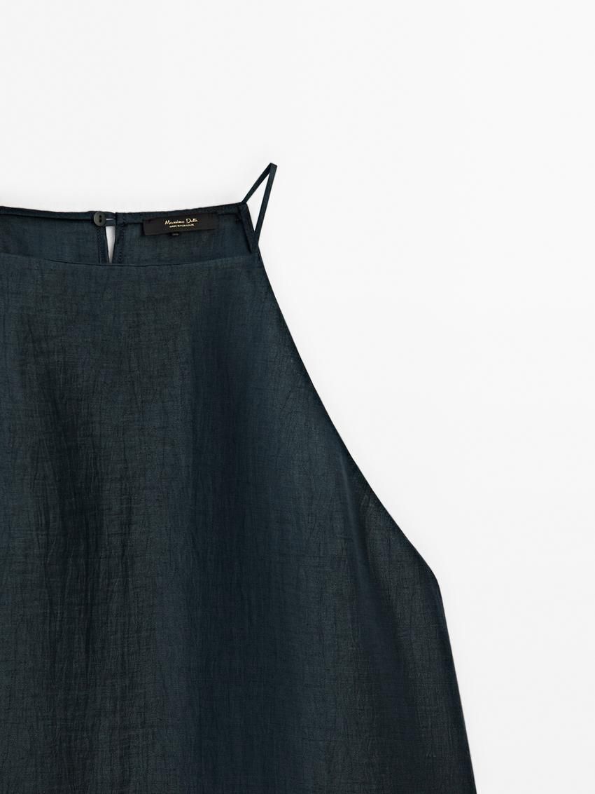 Massimo Dutti Linen Blend With Open Back Women Top Dark Green | US-KT8795102