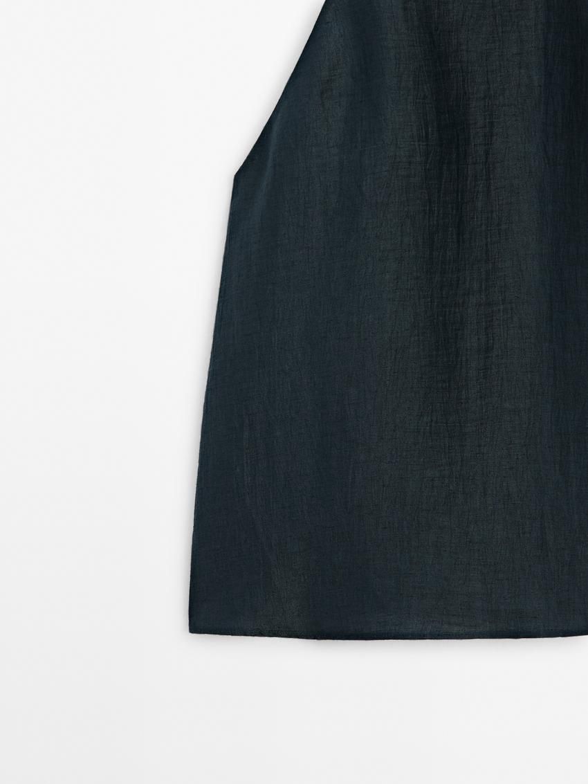 Massimo Dutti Linen Blend With Open Back Women Top Dark Green | US-KT8795102