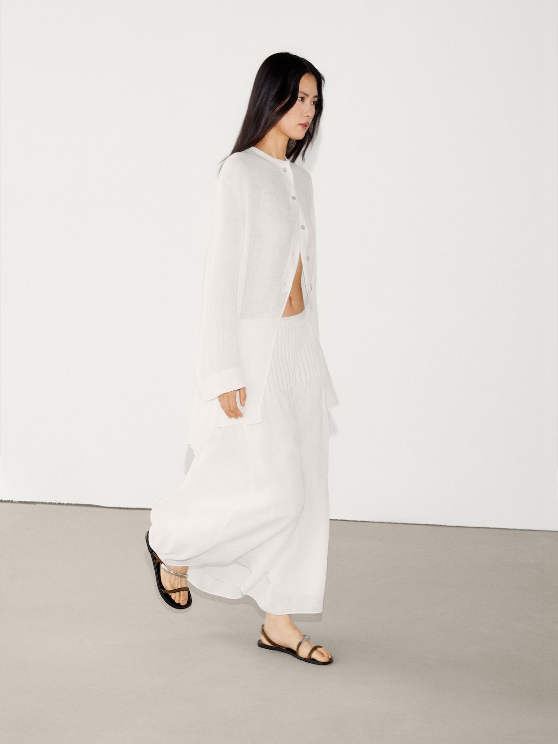 Massimo Dutti Linen Blend With Pleated Details Women Skirts White | US-RZ0286345