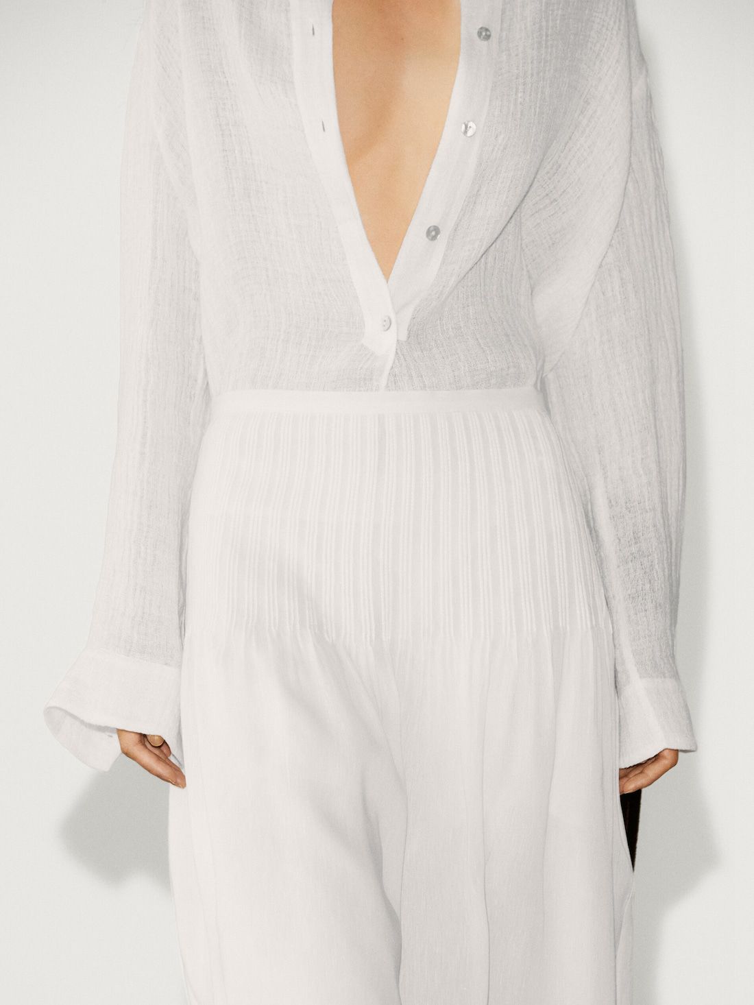 Massimo Dutti Linen Blend With Pleated Details Women Skirts White | US-RZ0286345