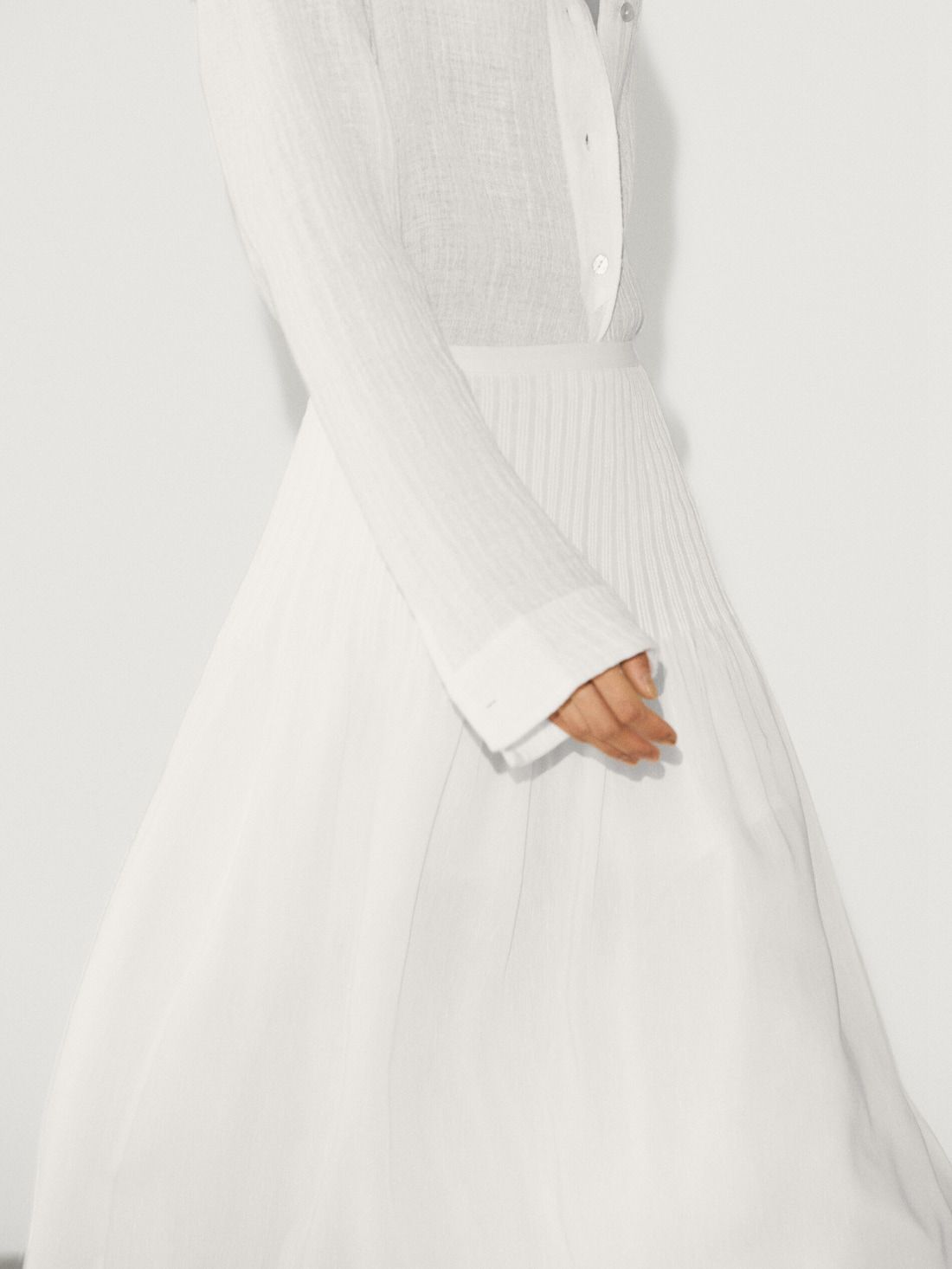 Massimo Dutti Linen Blend With Pleated Details Women Skirts White | US-RZ0286345