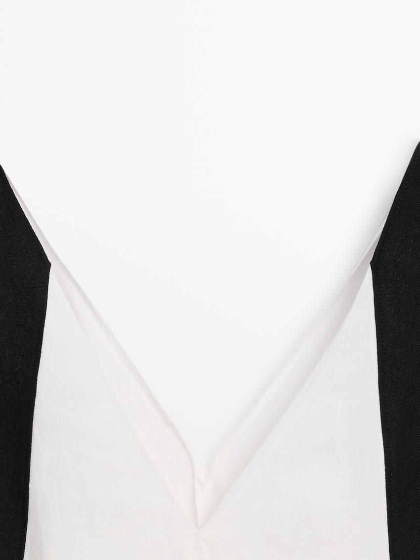 Massimo Dutti Linen Long With Contrast Piping Women Dress White | US-AN7914835