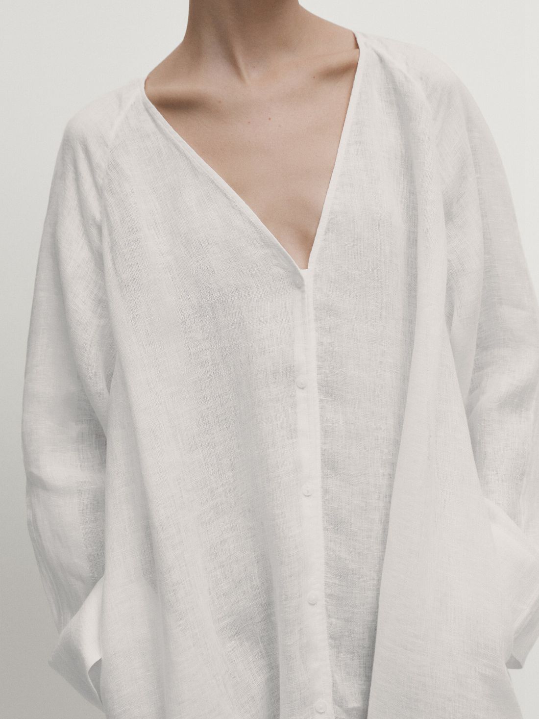 Massimo Dutti Linen Maxi Oversize Women Blouse White | US-UI3617029